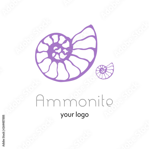 Fossil ammonite nautilus seashell vector logo. Hand drawn illustration for spa salon, seafood cafe, restaurant, corporate identity. Isolated vector of ancient ammonite fossil. Object for logo, card.