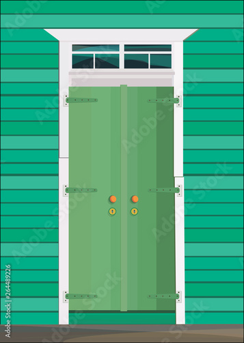 vector retro green wooden door closed on exterior