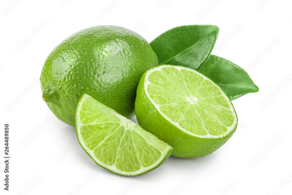 lime with half and leaf isolated on white background lime with half and leaf isolated on white background