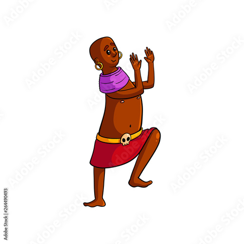 African tribe man skull medallion dancing with clapping hands