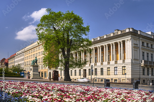 flowerbed and front elevation of the public library building Raczynski in Poznan. photo