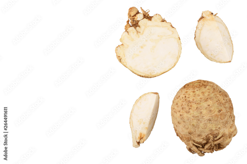 Fresh celery root isolated on white background. Top view. Flat lay. Fresh celery root isolated on white background. Top view. Flat lay.