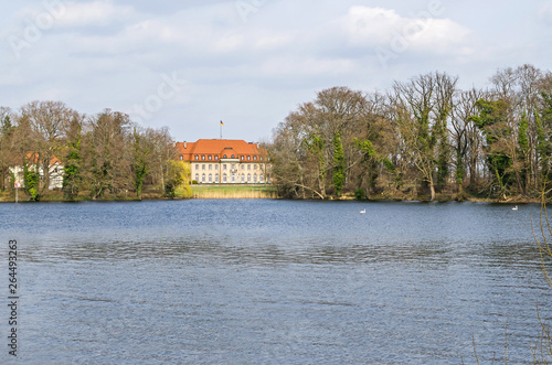  Lake Tegel with the Borsig Villa Reiherwerder, the Federal Foreign Minister’s guest house in Berlin, Germany