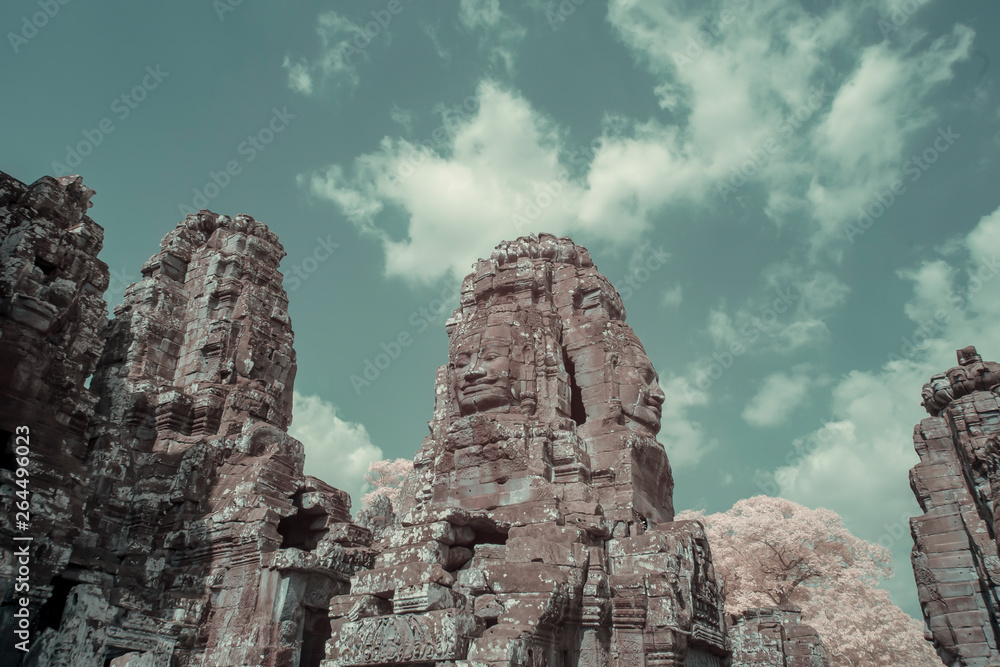 Faces of Bayon Temple in infrared