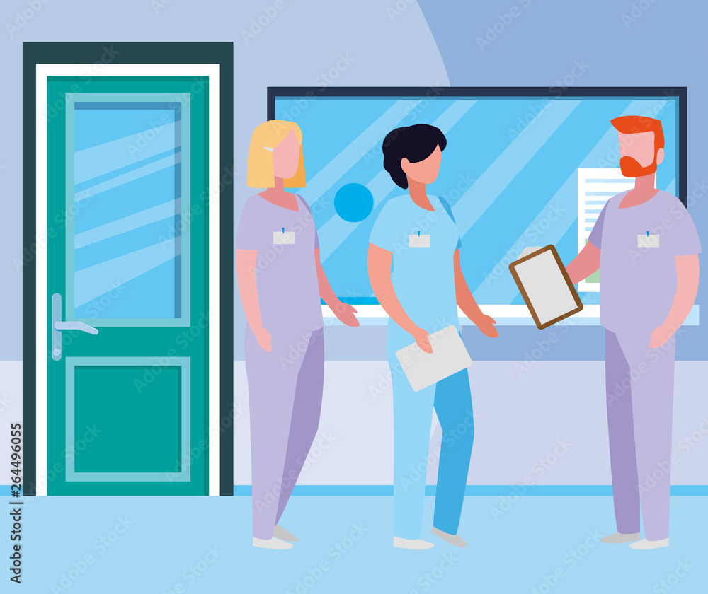Fototapeta premium group medicine workers in hospital reception