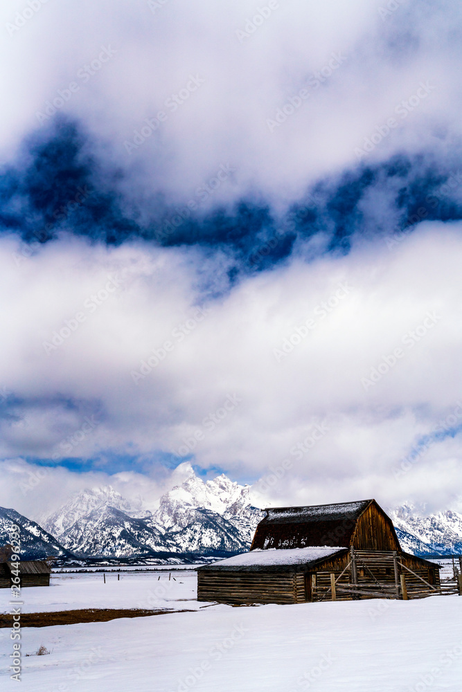 Tetons and Moulton Barn in Winter
