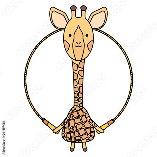 cute giraffe jumping rope childish character