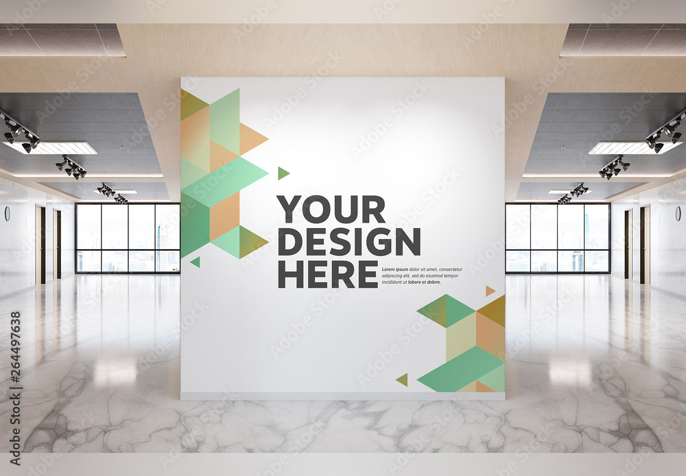 Modelo de Wall in Modern Office Mockup do Stock Adobe Stock