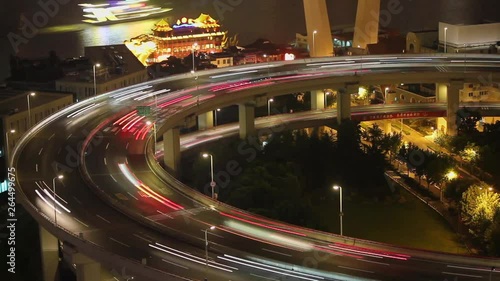 Timelapse of traffic on Nanpu Spiral at night , Shanghai, China