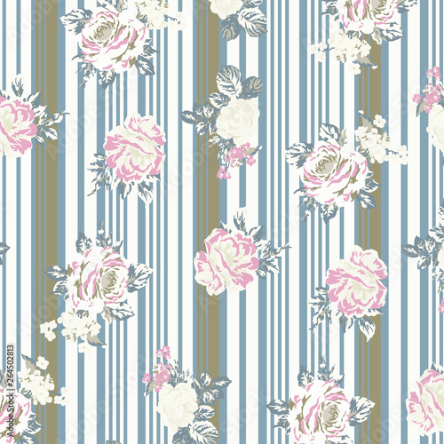 Tartan pattern over floral bouquet and flowers pattern