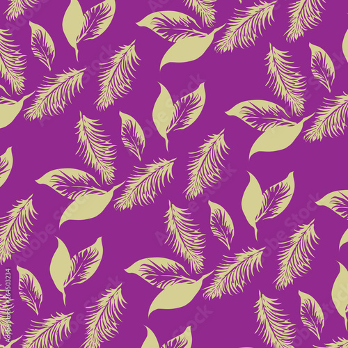 Feather Pattern, Leaves texture pattern.Watercolor floral background.
