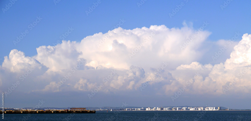 Clouds with blue sky in the city of Cadiz, Andalucia. Spain. Europe