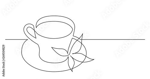 continuous line drawing of cup of herbal tea