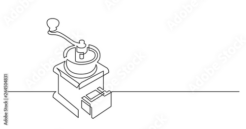 continuous line drawing of vintage manual coffee grinder