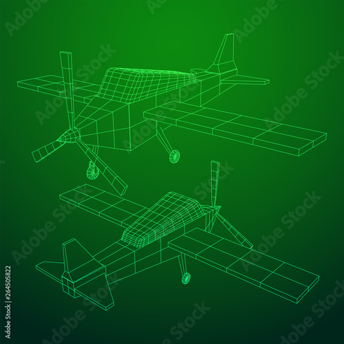 Plane Abstract polygonal wireframe airplane. Travel aircraft  tourism and vacation concept. Wireframe low poly mesh vector illustration