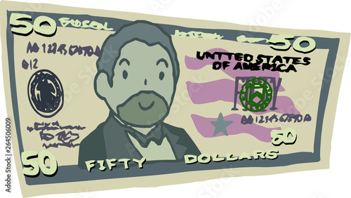 Deformed Cute hand-painted 50 US dollar banknote
