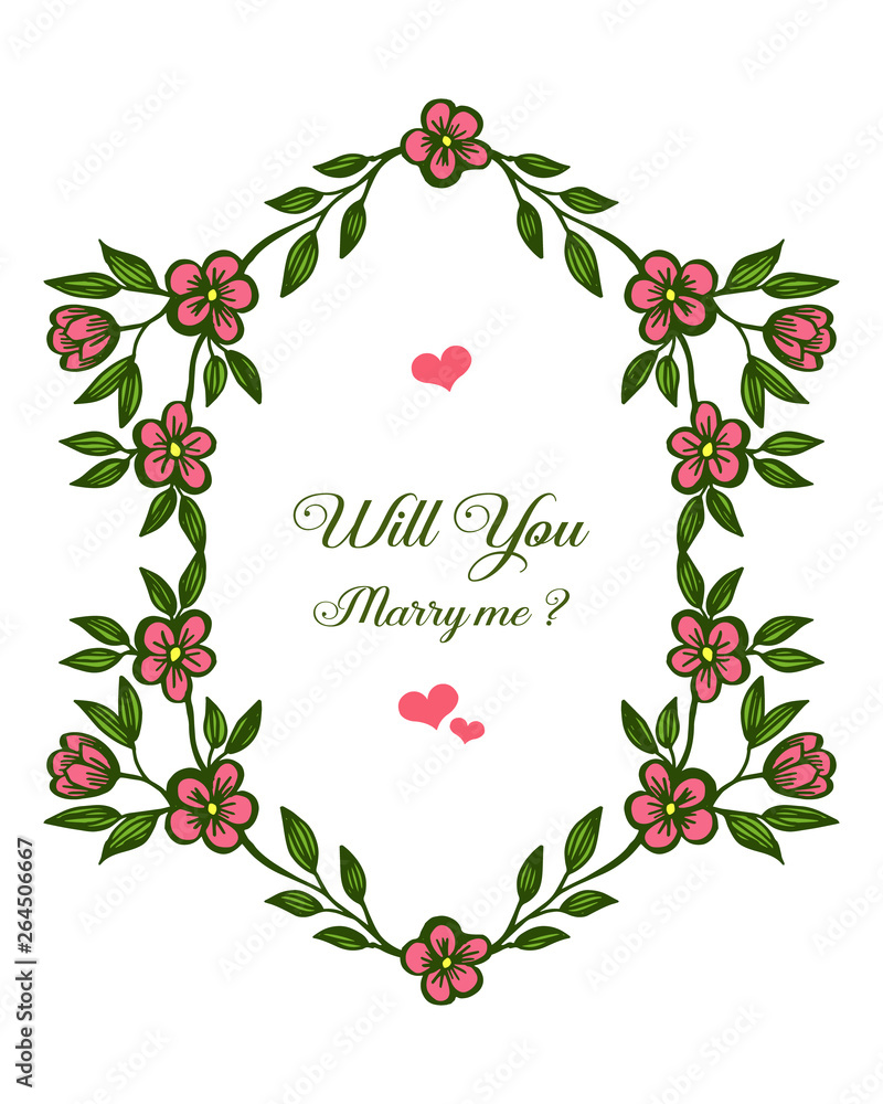 Vector illustration style leaf wreath frame for writing will you marry me