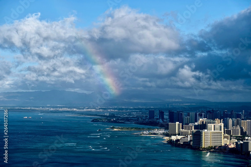 Rainbow over Honolulu, Waikiki Beach and Pearl Harbor. Ocean view in Oahu. Hawaii. United States of America © aquamarine4