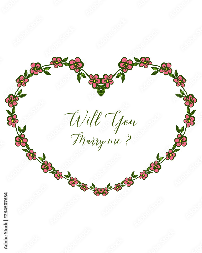 Vector illustration invitation card will you marry me with frame flower leaves isolated on white background