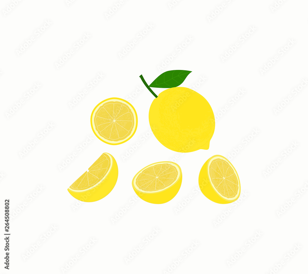 set of lemons with leaves on white background. set of lemons with leaves on white background.