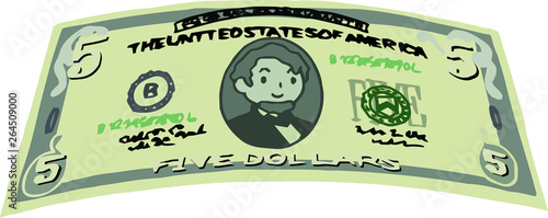 Deformed Cute hand-painted 5 US dollar banknote