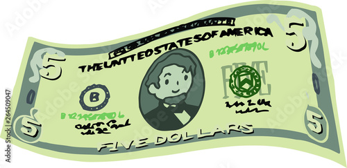 Deformed Cute hand-painted 5 US dollar banknote