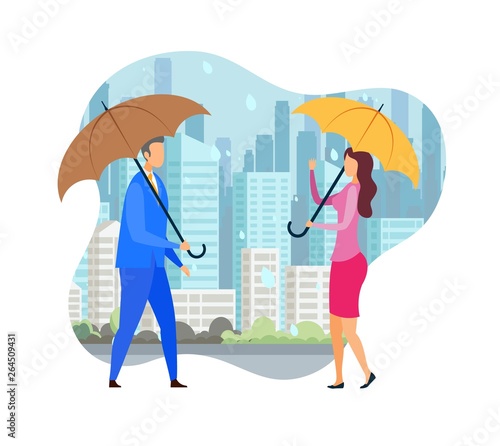 Romantic Date under Rain Flat Vector Illustration