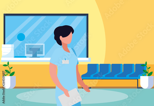 female medicine worker in hospital reception
