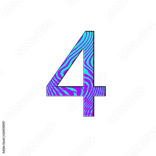 Number 4 illustration on isolated white background. Halftone duotone gradient style . Blue and purple colorful
