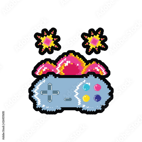 video game control with fire balls pixelated