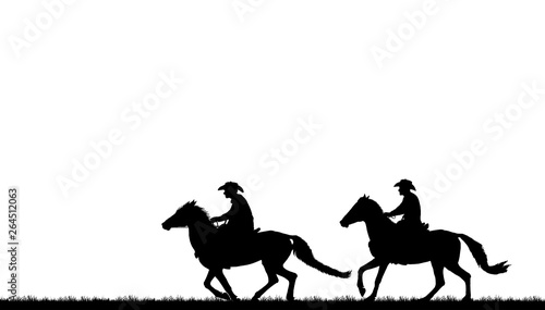 Принти на полотні silhouette cowboy riding horse on white background