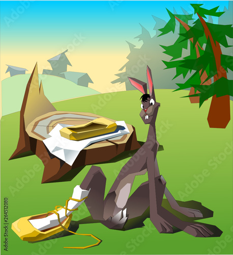 hare with russian bast shoes