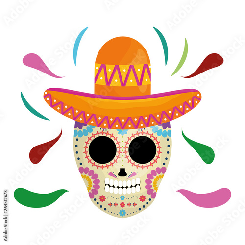 mexican skull death mask with mariachi hat