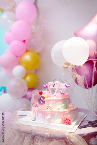 Flamingo birthday cake arrangement
