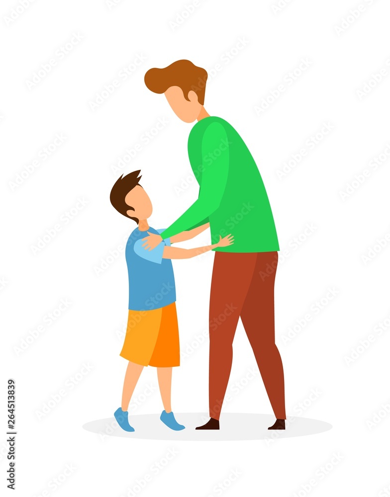 Father and Son Hugging Flat Vector Illustration