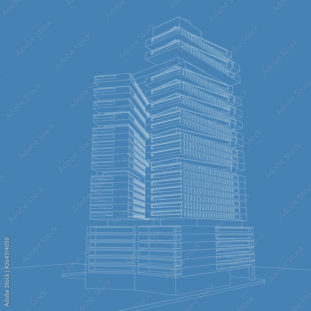 Fototapeta premium 3D illustration architecture building perspective lines.