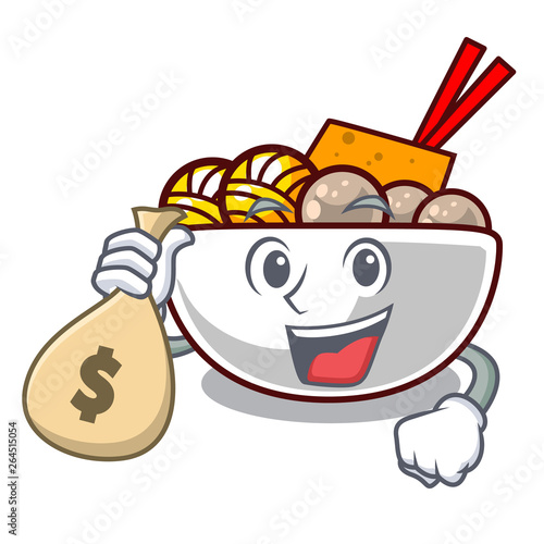 With money bag meatball fried on the cartoon plate