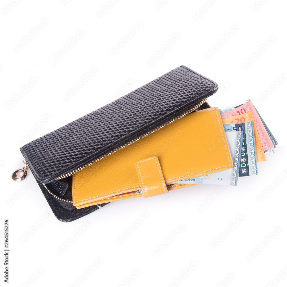 wallet or purse with dollars and credit cards on background. wallet or purse with dollars and credit cards on background.