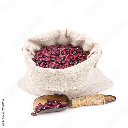 Red beans in a canvas bag