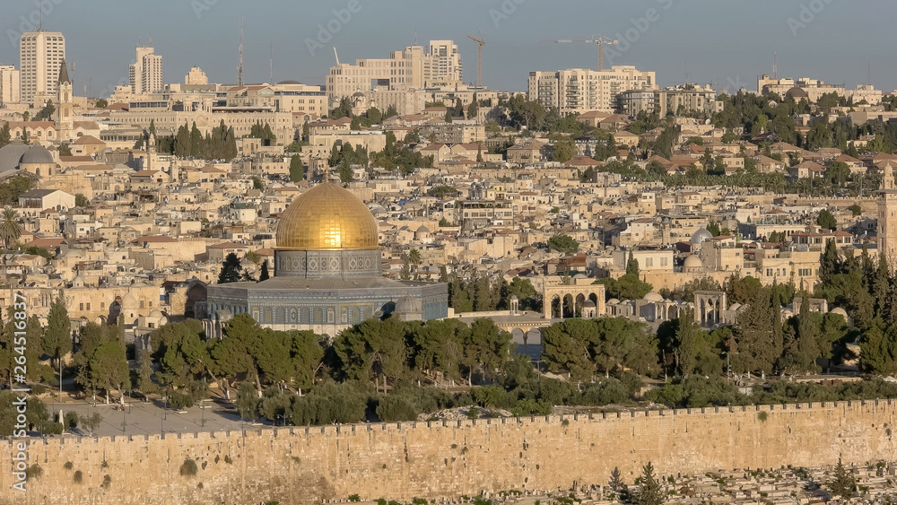 close up of dome of the rock from mt olives, jerusalem