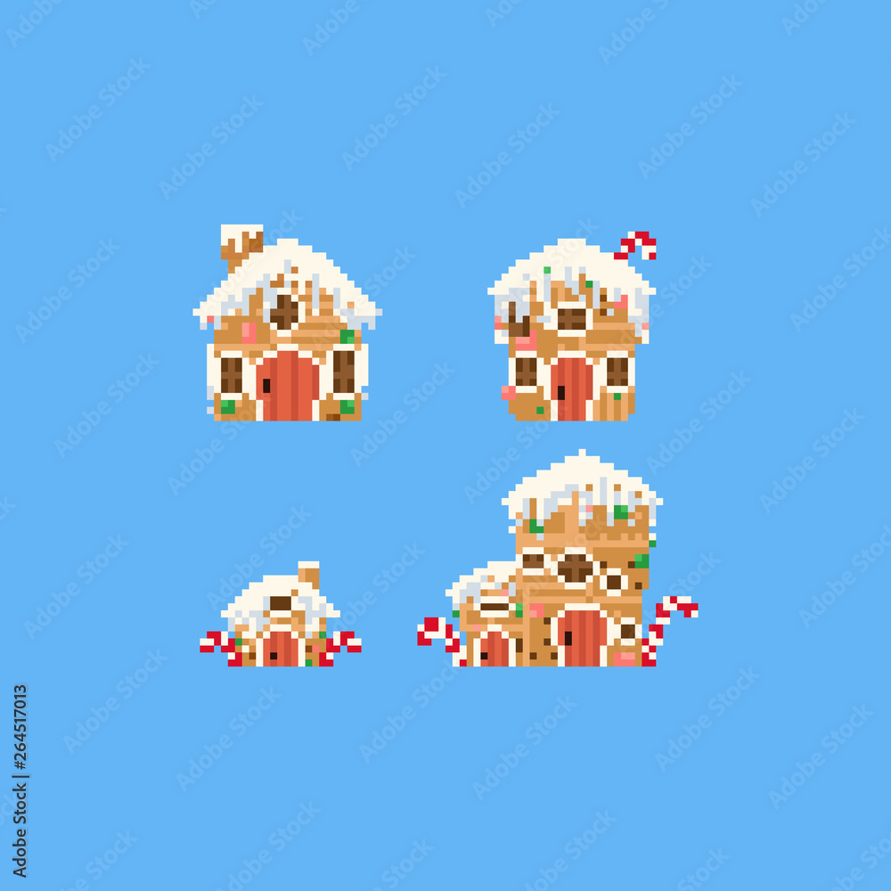 Pixel gingerbread house set.Christmas.8bit. Pixel gingerbread house set.Christmas.8bit.