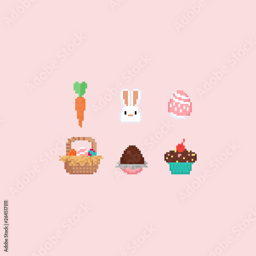 Pixel easter elements set.Easter day.8bit.