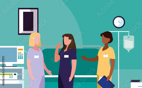 interracial female medicine workers in operating theater