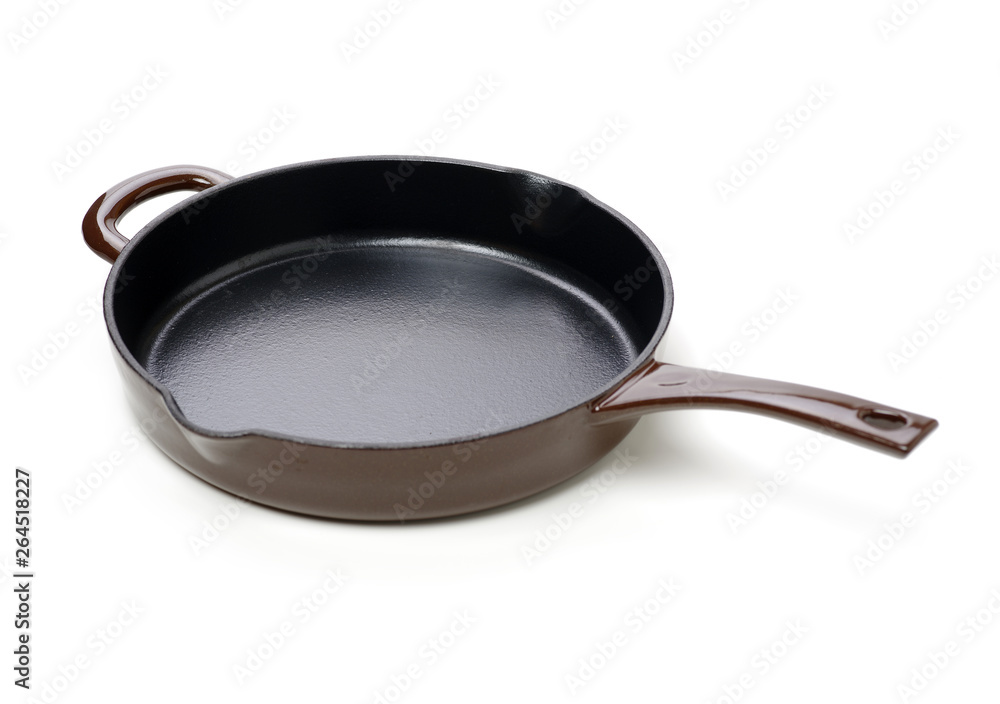Round cast iron griddle pan on white background Round cast iron griddle pan on white background