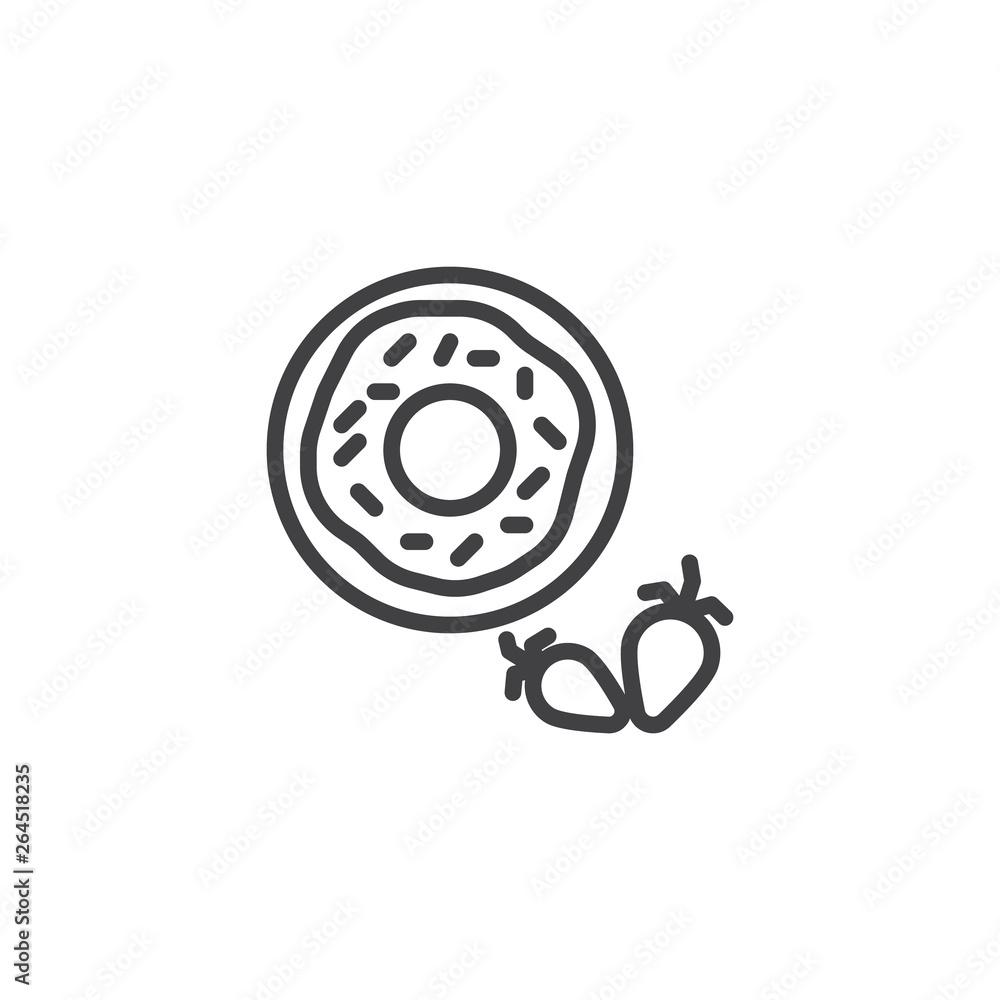 Strawberry doughnut line icon. linear style sign for mobile concept and web design. Donut and strawberry outline vector icon. Dessert food symbol, logo illustration. Pixel perfect vector graphics Strawberry doughnut line icon. linear style sign for mobile concept and web design. Donut and strawberry outline vector icon. Dessert food symbol, logo illustration. Pixel perfect vector graphics