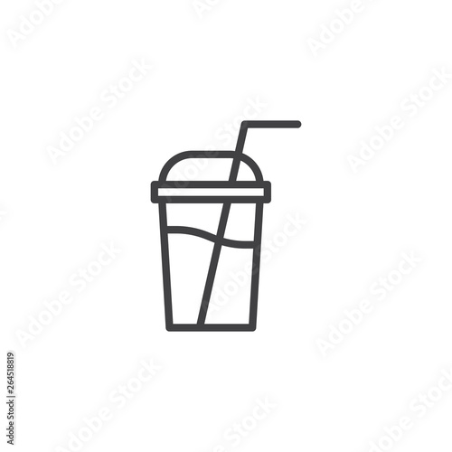 Milkshake cup line icon. Frappe linear style sign for mobile concept and web design. Soft drink with straw outline vector icon. Takeaway coffee symbol, logo illustration. Pixel perfect vector graphics