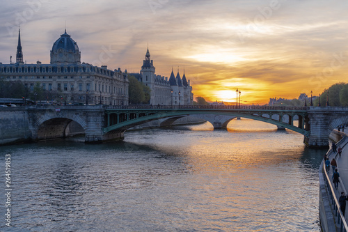 Paris, France - 04 17 2019: View along the banks of the Seine while walking