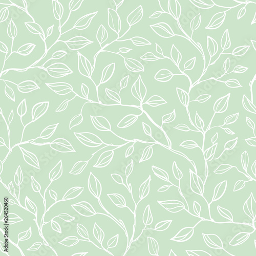 Seamless leaves background. Vector seamless pattern with graphic leaves for textile print, page fill, wrapping paper, web design © GaliChe
