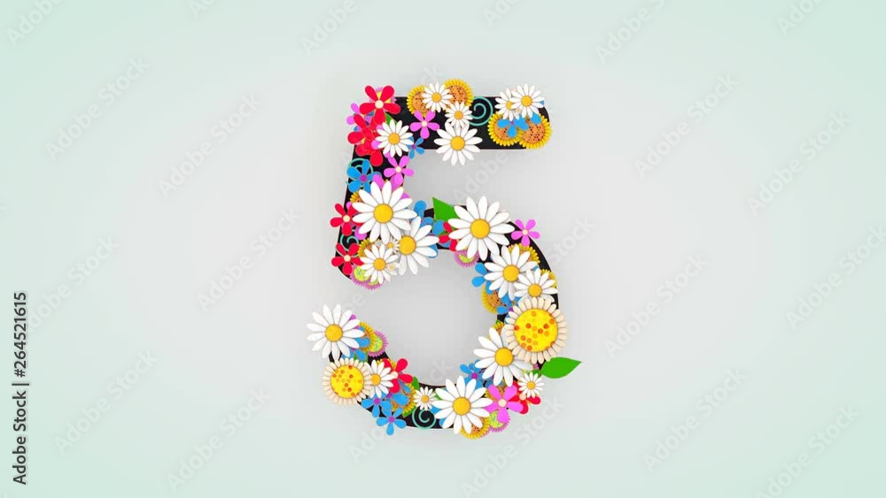 Numerical digit floral animation, 5. Numerical digit floral animation, 5.