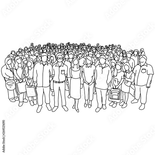group of people old and young with different social status vector illustration sketch doodle hand drawn with black lines isolated on white background